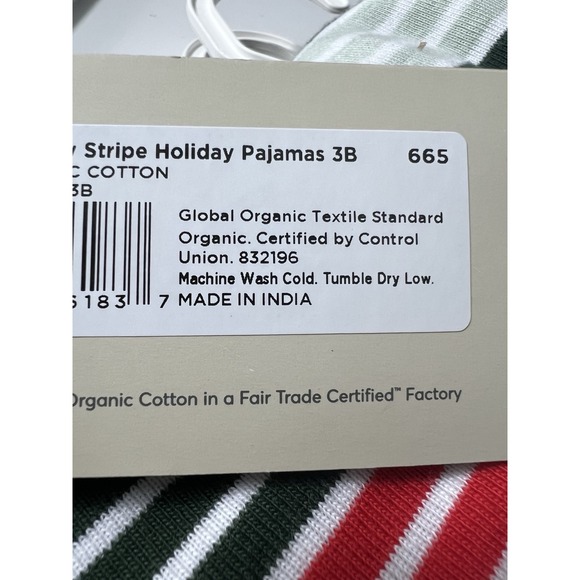 NWT Pact Size 3-6 mos 100% Organic Cotton 1 Piece HOLIDAY Striped Pajamas Unisex - Picture 9 of 10